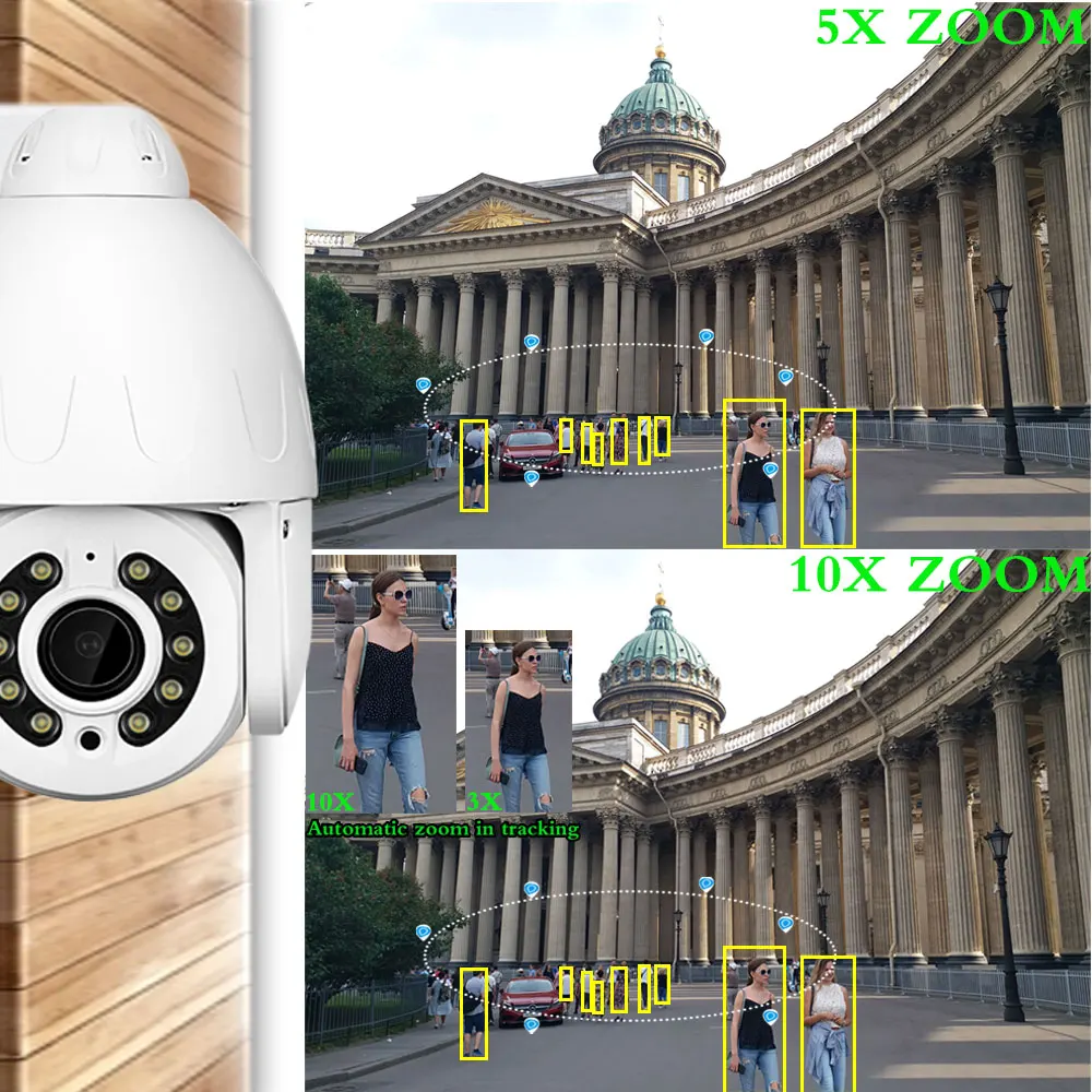 Imagem -04 - Câmera ip com Zoom Automático Domo Ptz Áudio Bidirecional Rastreamento Humanóide ai Visão Noturna Colorida Poe 4k 8mp 5x 10x Uhd Sony415-security