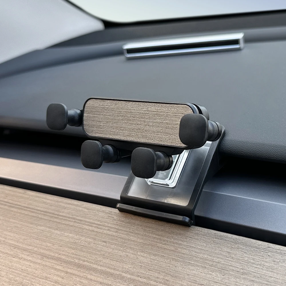 For Tesla Model Y 3 Car Cell Phone Holder Wooden Gravity Support Mount Bracket Vent Clip Air Outlet Snap-in Stand Soft Base