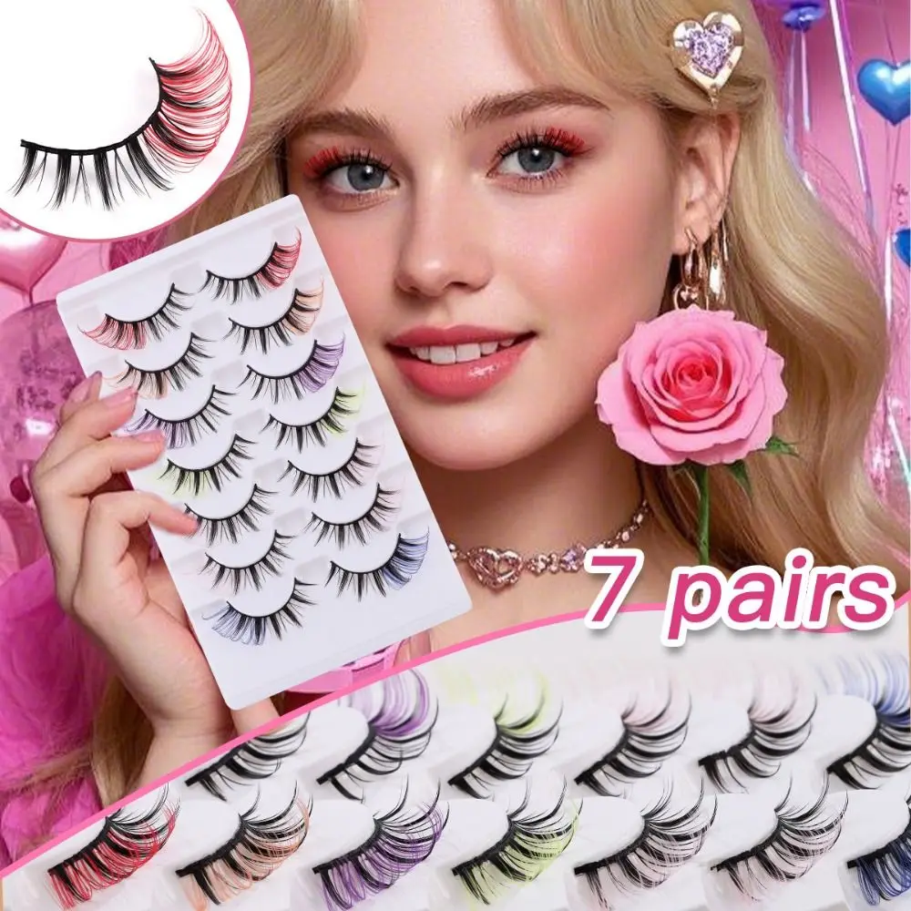 

7 Pairs Colored False Eyelashes Colored Eye Tail Curled Thick Fluffy Eye Eyelashes Natural Reusable 3D Mink Lashes