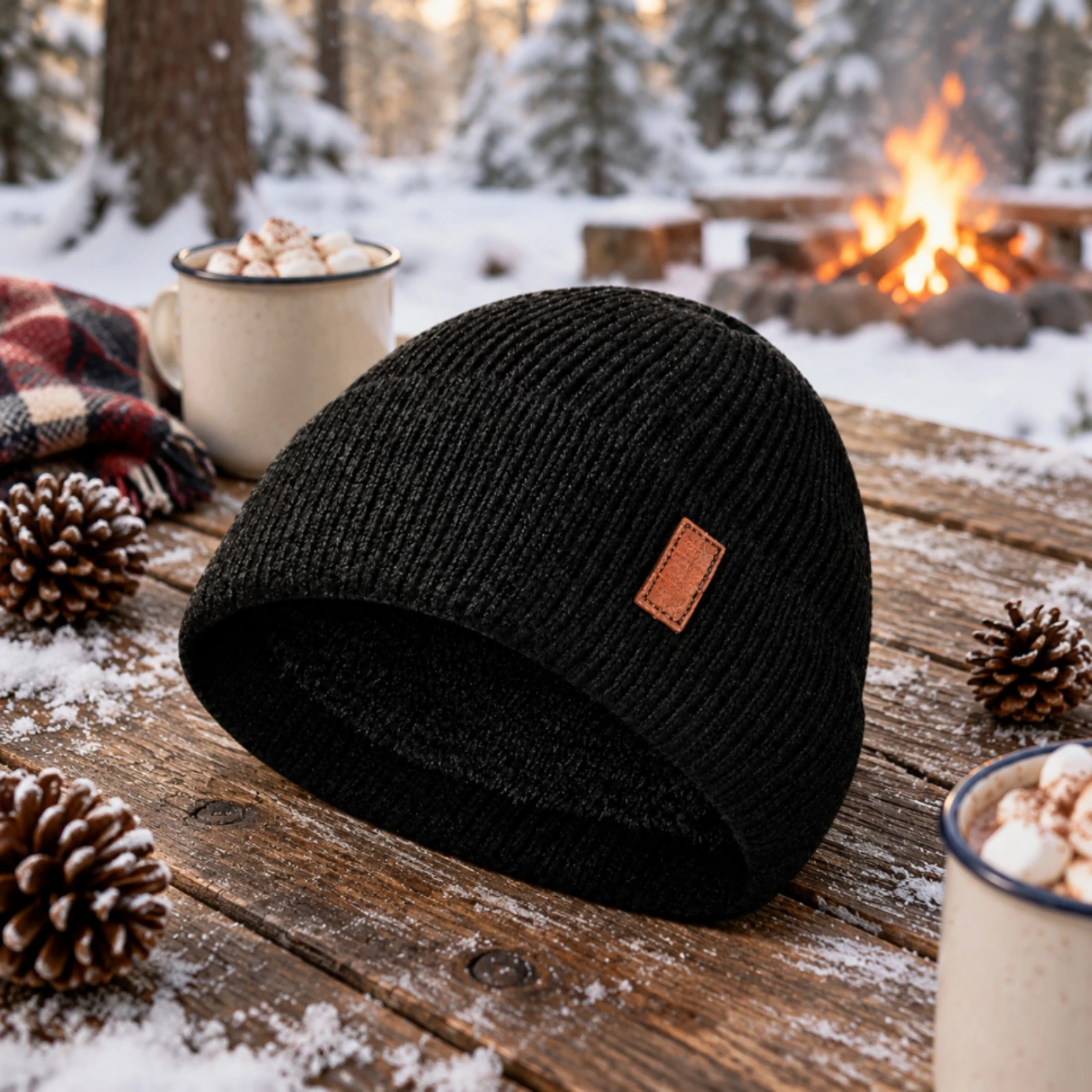 Fleece-Lined Winter Beanie Cozy Beanie with Fleece Sporty Ribbed Cuff Winter Hat Soft Close-Fitting Knit Hat Thick for Adults