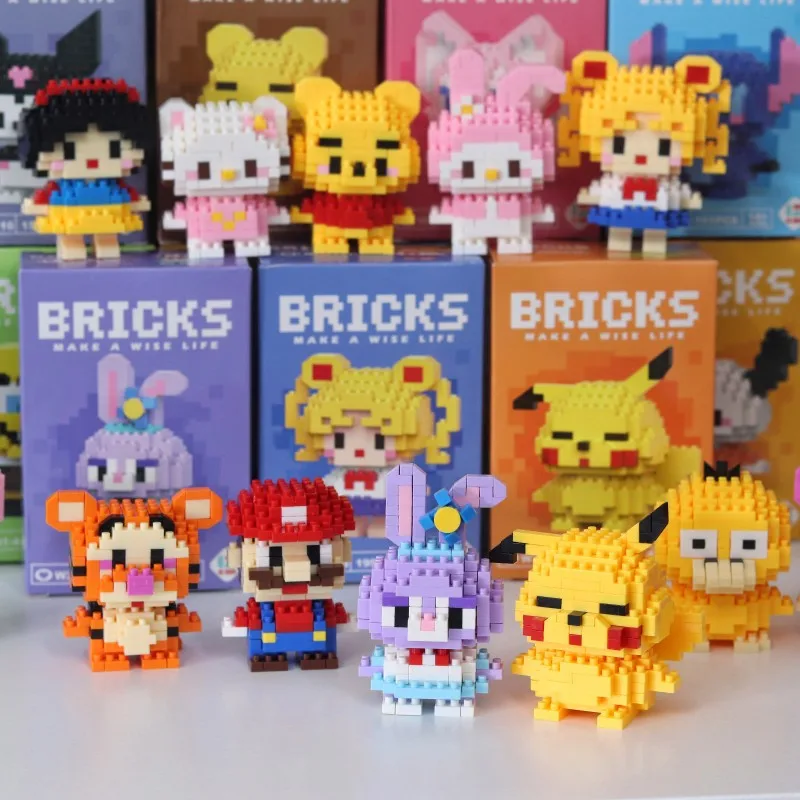 Bloques de construcción de princesa de Anime de Disney, Stitch, Mickey Mouse, mini figuras de acción, juguetes de bloques, juguetes de ensamblaje,