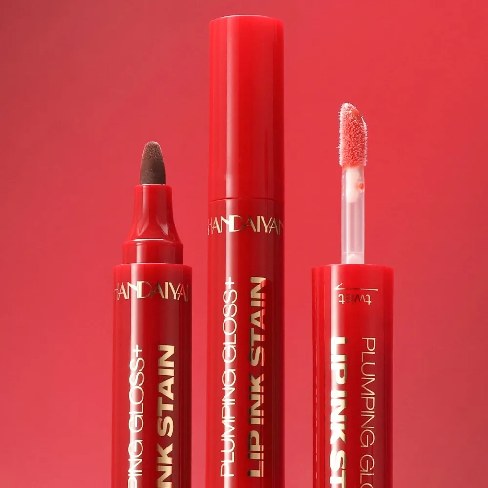 Óleo labial de ponta dupla e brilho 2 em 1 matiz labial hidratante com ponta de delineador labial de precisão à prova de manchas para lábios completos definidos uso diário