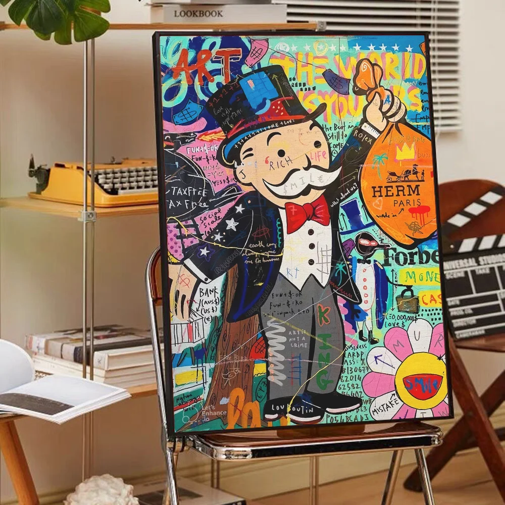 Alec Monopoly Graffiti Art Money Good Quality Prints and Posters Waterproof Paper Sticker Coffee House Bar Posters Wall Stickers