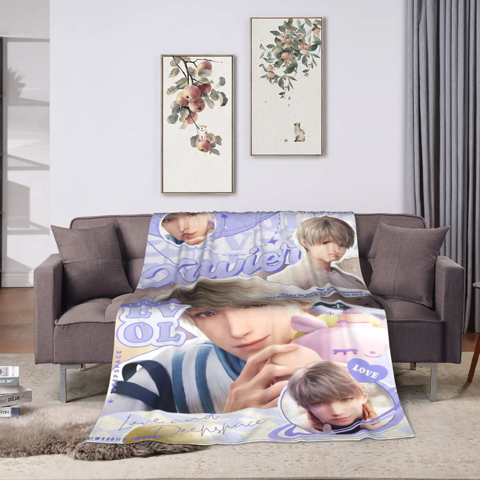 COOL V-Valko L-Love and Deepspace Flannel Blanket Warm Soft Bedding Throws for Home Decor Travel Fluffy Bedspread Sofa Bed Cover