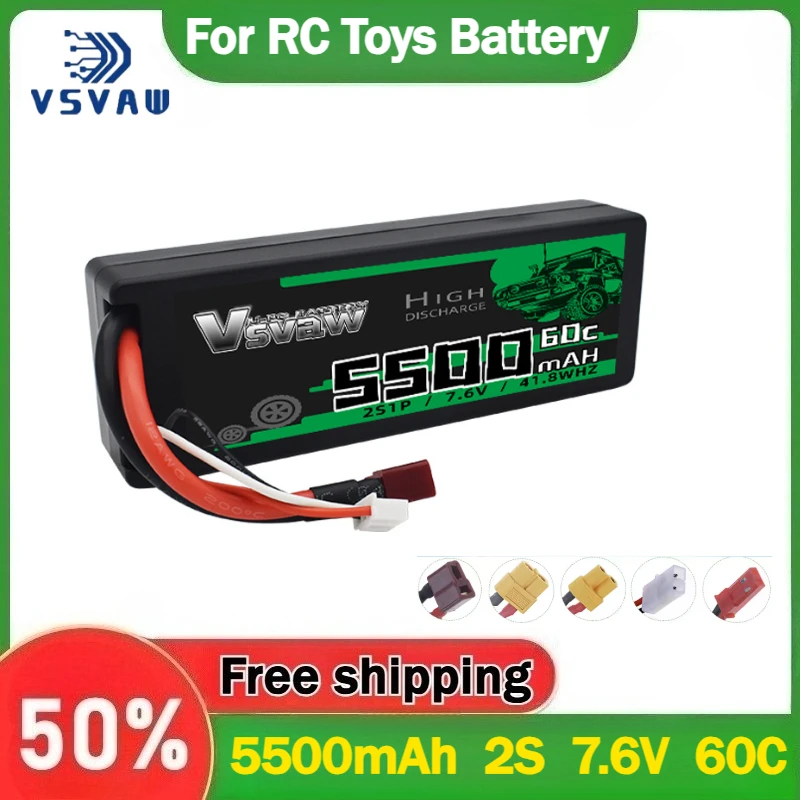 

Новая литий-полимерная батарея 5500 мАч 2S 7.6В 60C в жестком корпусе с разъемами T/XT60/XT90/EC5/2P/TRX для радиоуправляемых машин, грузовиков, танков, багги, трюковых машин и гоночных радиоуправляемых моделей.