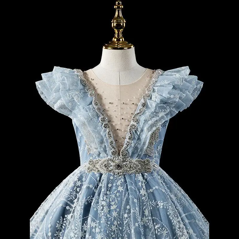 Vestidos de Noche de encaje para desfile para niños, vestido de lentejuelas para niñas de flores, boda, fiesta de cumpleaños, vestidos de primera comunión, 2024