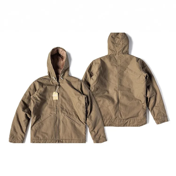 Japanese Outdoor Vintage Couple Hooded Cotton Jacket with Lamb Wool Windproof and Warm Canvas Parkas Coat