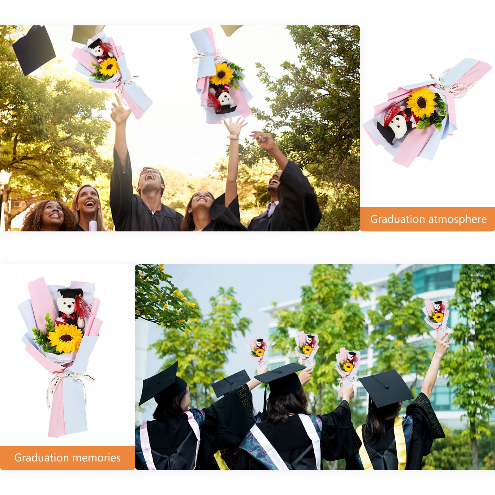 

Bear Bouquet Gift Graduation Flower with Accessories Plastic of Flowers for Banquet Season