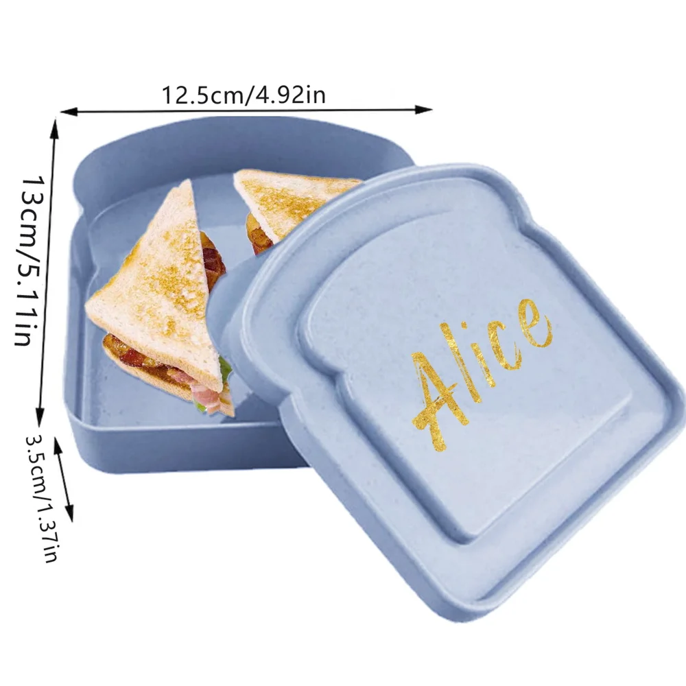 Customized Name Toast Shaped Lunch Box Bread Sandwich Organizer Case Bento Box For Outdoor Leakproof Food Container With Lid