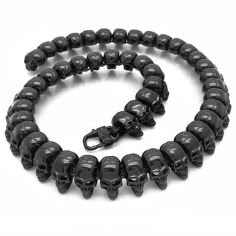 24mm Punk Retro Black Skeleton Skull Necklace Bracelet Men Women Rock Hiphop Stainless Steel Charm Biker Chain Choker Jewelry