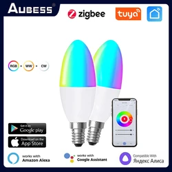 TUYA Zigbee Smart Candelabro EU E14 RGB + CCT Lampadina LED dimmerabile Controllo vocale Funziona con Alexa Google Home Yandex Alice