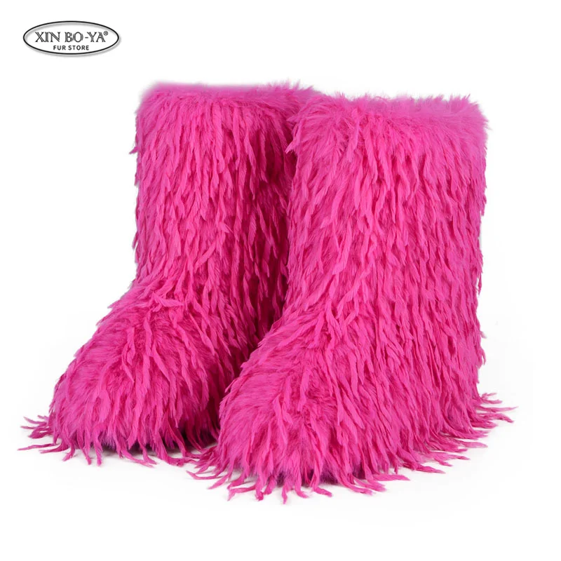 New Boots Woman 2024 Trend Winter Fur Onepiece Tassel Fur Female Snow Boots Fur Shoes Women's Boots Outdoor Mid Leg Boots