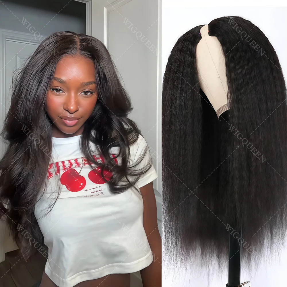 

250% Плотность Кудрявые прямые V-образные парики из натуральных волос Натуральный цвет Без несмывания Машинное производство Обновление Бесклеевой зажим в полупариках