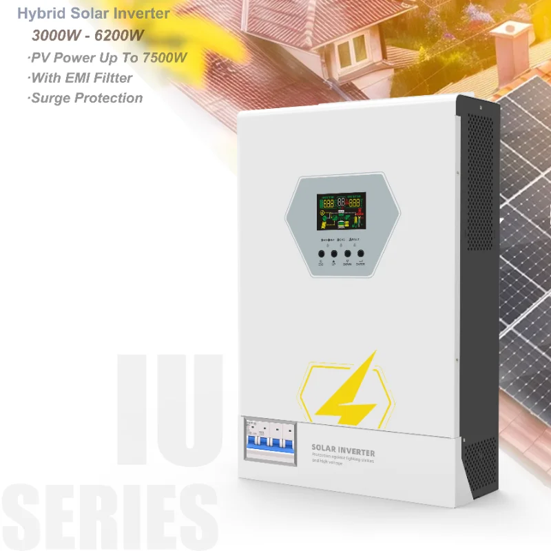 تصميم قواطع الحماية من زيادة التيار 3kw 3.6kw 5.5kw 6.2kw عاكس شمسي هجين على الشبكة خارج الشبكة 24 فولت 48 فولت مع تصفية EMI