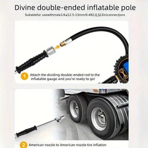 Imagen 2 del producto Para palanca de inflado de neumáticos, boquilla de doble cabezal divina con funda antideslizante, inflador rápido para camión, palanca de tracción de doble rueda divina