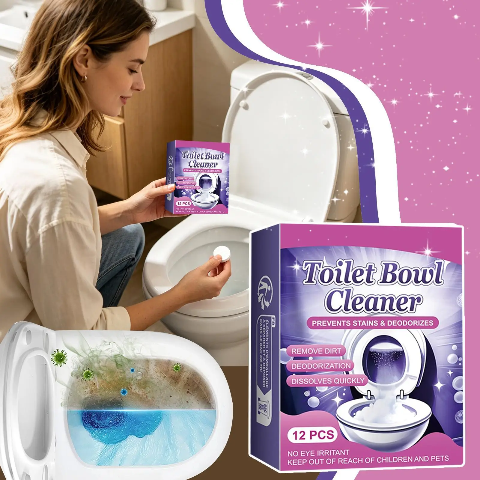 Toilet Freshener Tablets Quick Foaming Decontamination Deodorizing Cleansing Pieces For Home Washroom Long Term Odor Control