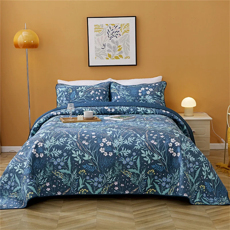 

3Pieces Cotton Quilt Set Quilted Bedspread on the Bed Floral Coverlet Bed Cover Queen Size Summer Double Blanket for Bed Home