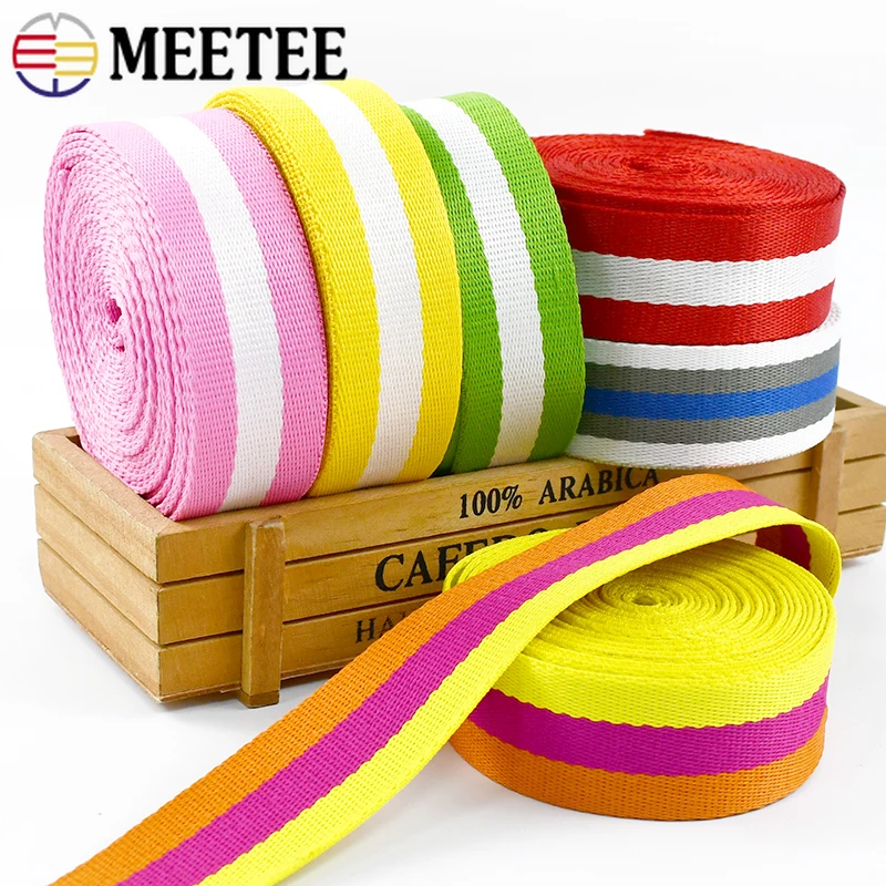 

5M 32mm Colored Stripe Webbing Bands for Bag Straps Waistband Garment Decor Ribbon Tapes Bias Binding DIY Sewing Accessories