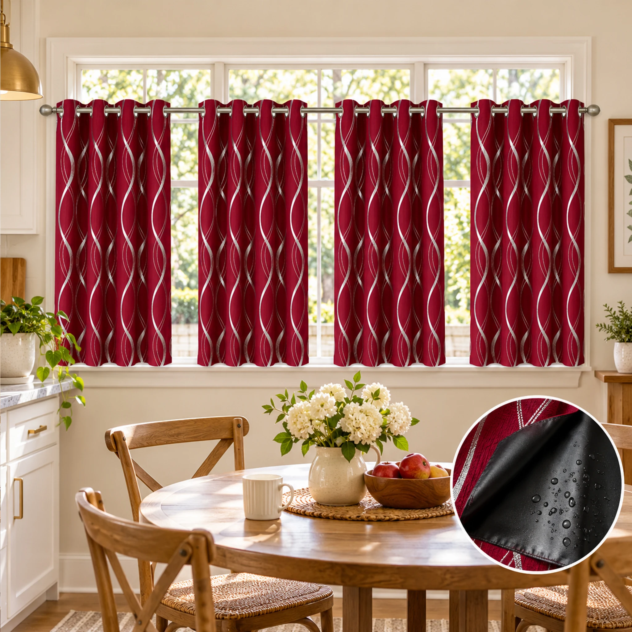 4 Pcs 100% Blackout Silver Foil Curtains Waterproof Backing Thermal Insulated Noise Reducing Drapes for Living Room Kitchen Shower Partition