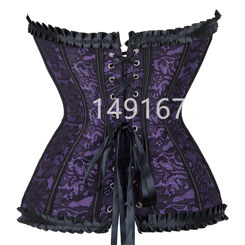 Sapubonva Corset Bustier Top for Women Plus Size Overbust Flower Lingerie Sexy Victorian Lace Overlay Vintage Costume Black