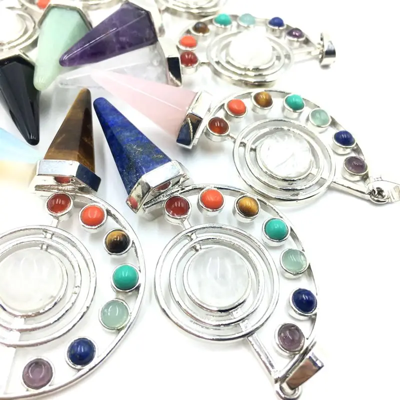 Crystal Six sided Conical Divination Pendant Natural Stone Spirit Agate Pink Quartz Jewelry DIY Necklace Pendant Accessories image 6