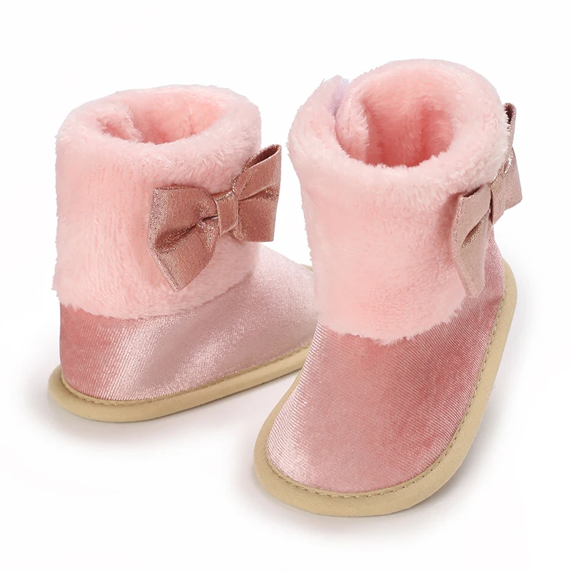 Baby Bow Fluffy Comfortable Cotton Boots 0-18 Months Girls Soft Bottom Comfortable Preschool Shoes