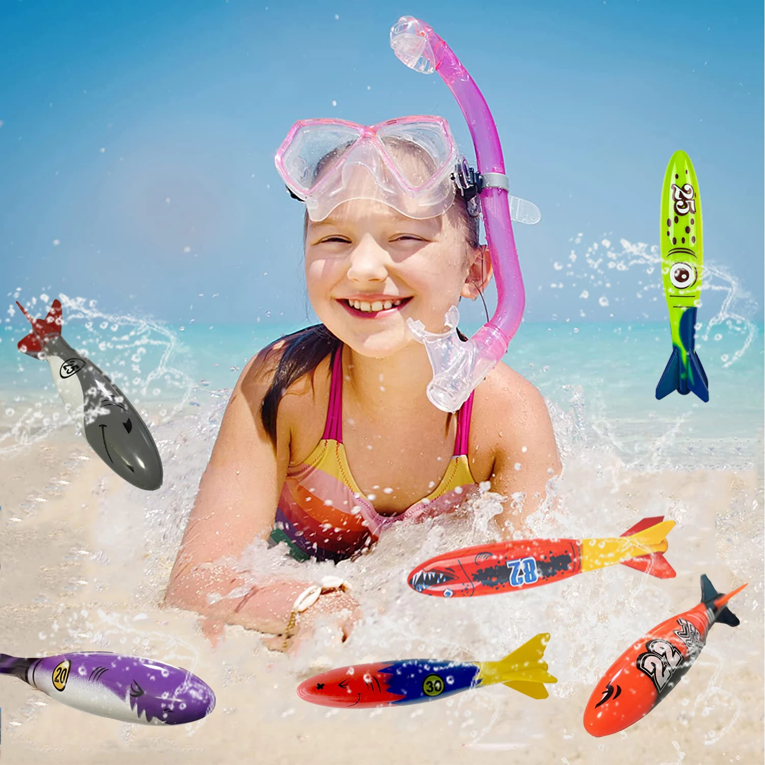 Sommer Tauchen Training Spielzeug Torpedos Haie Oktopus Unterwasser Wasserspiele Training Schwimmbad Geschenke Set Spielzeug für Kinder