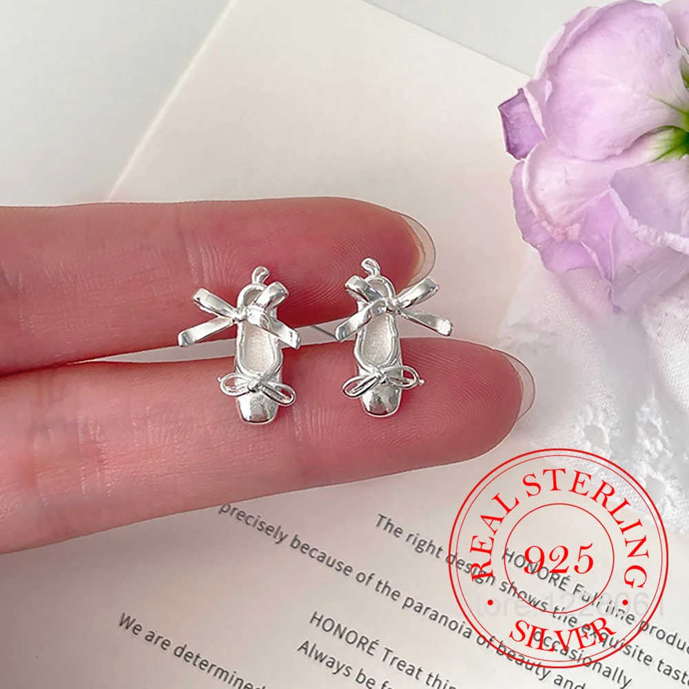 925 Sterling Silver Jewelry Exquisite Luxury Ballet Shoes Stud Earrings for Women Wedding Party Jewelry For Girls Friend Gift