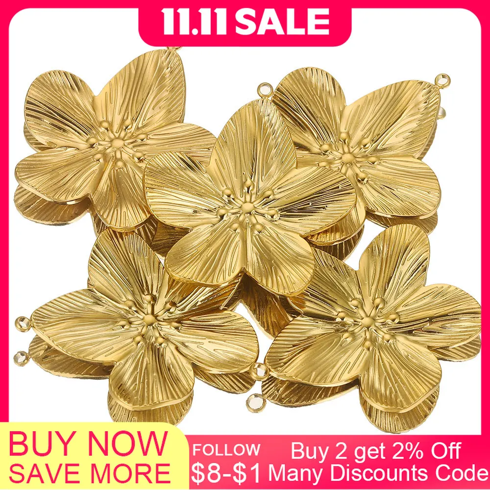 

5PCS/LOT Stainless Steel Charms Large Flower Charm PVD Gold Plated Metal Earring Necklace Bracelet Jewelry Making Wholesale Bulk