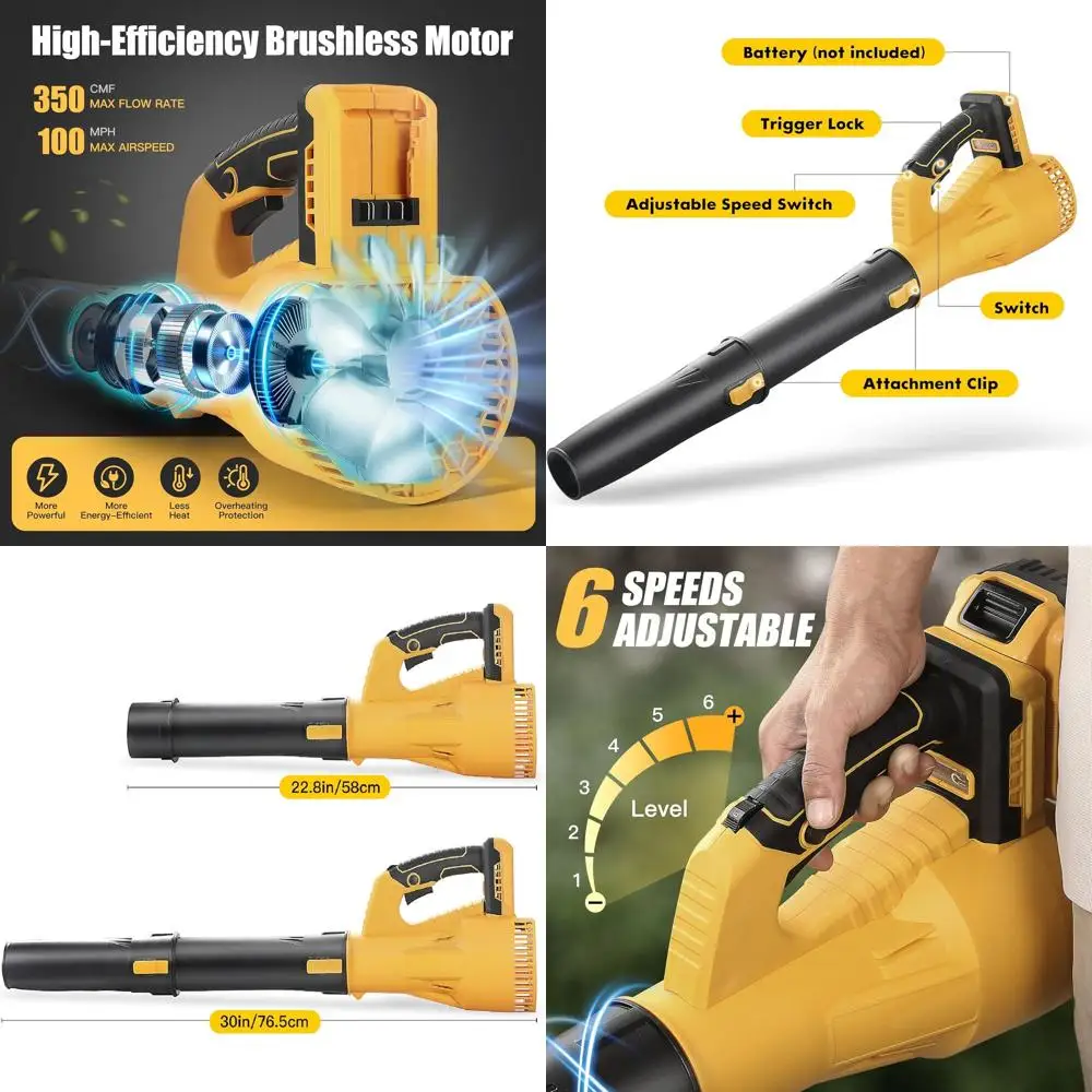 

Аккумуляторная воздуходувка для листьев, макс. 20 В, бесщеточный электрический, переменная 6 скоростей, портативный голой инструмент