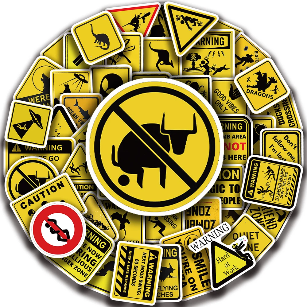 10/30/53pcs Funny Creative Warning Sign Stickers Cool Cartoon Waterproof Sticker DIY Skateboard Luggage Phone Graffiti Decals