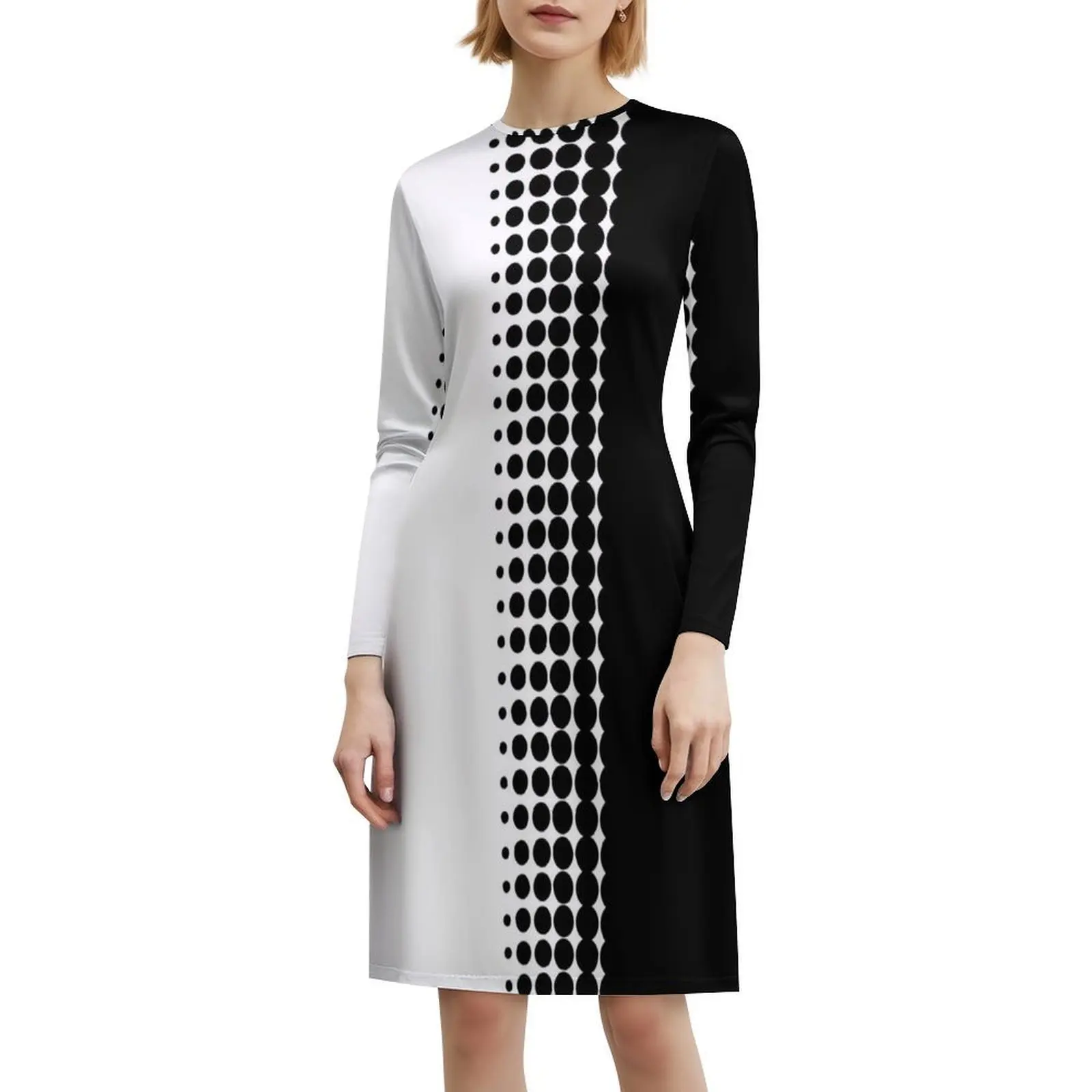 Abito stile coreano retrò in bianco e nero ispirato ai sessi per le donne Abito casual elegante per la festa o l'uso quotidiano Nero Bianco