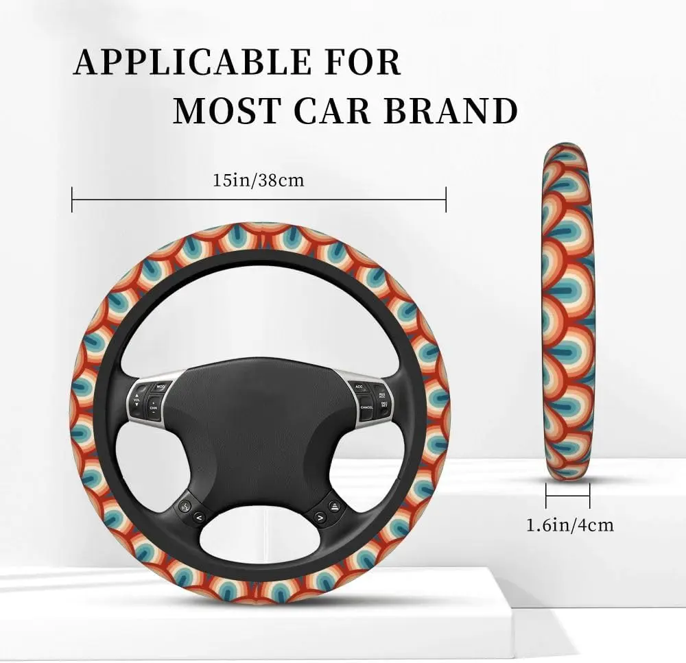 Steering Wheel Cover, 70s 80s Retro Summer Rainbow Stripes Anti-Slip Absorbing Sweat Breathable Universal Car Accessories for Me