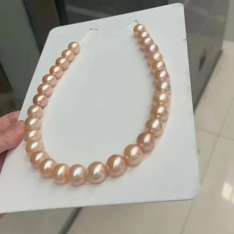 

Ожерелье из натурального золота и розового круглого жемчуга 17 футов 12-15 мм для женщин, ювелирный кулон из стерлингового серебра 925 пробы