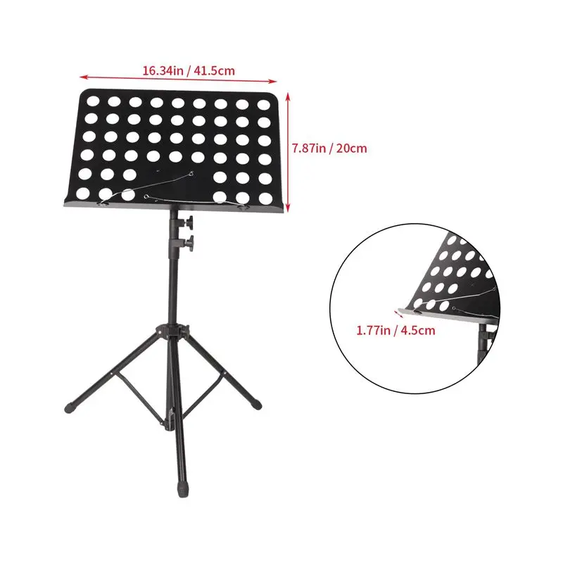 A74K Portable Metal Music Stand 5X Detachable Sheet Music Stand for Piano for Violin Guitar Musical Instruments Black