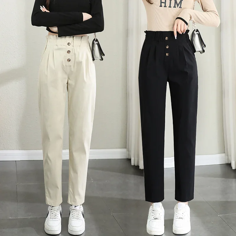 

LIBIELIY New Spring Summer Thin Elastic High Trousers Pants Women's Stretch Harlan Casual Professional Pants Students Ladies Pan