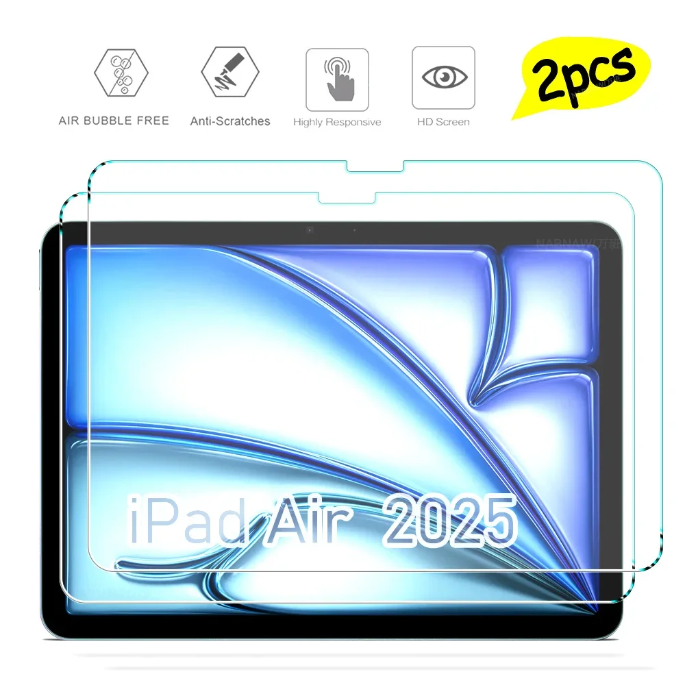

2 Pieces Full Cover HD Screen Protector 9H Tempered Glass for IPad Air 11 13 2025 M3 New A16 11th 11 Film Hardness Scratch-Proof