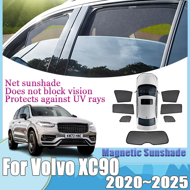 

For Volvo XC90 B5 B6 2020-2025 Mesh Magnetic Sunshades Windshield Window Covers Visors Curtains Stickers Tools Parts Accessories