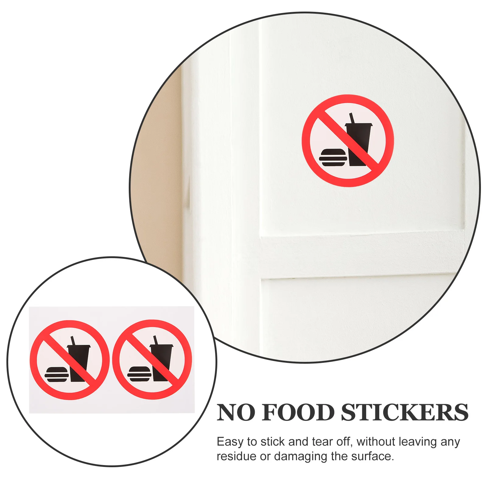 PVC autoadesivos para loja aplicada, não comer ou beber, sinal de comida externa, porta e parede, o permitido, 4 PCs