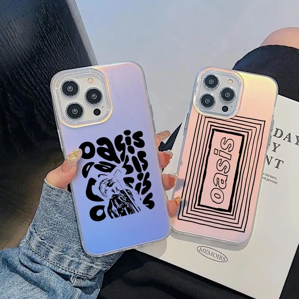 

Band O-Oasis Phone Case For iPhone 17 16 15 14 13 12 11 Pro Max Plus Transparent Aurora Laser Gradient Cover