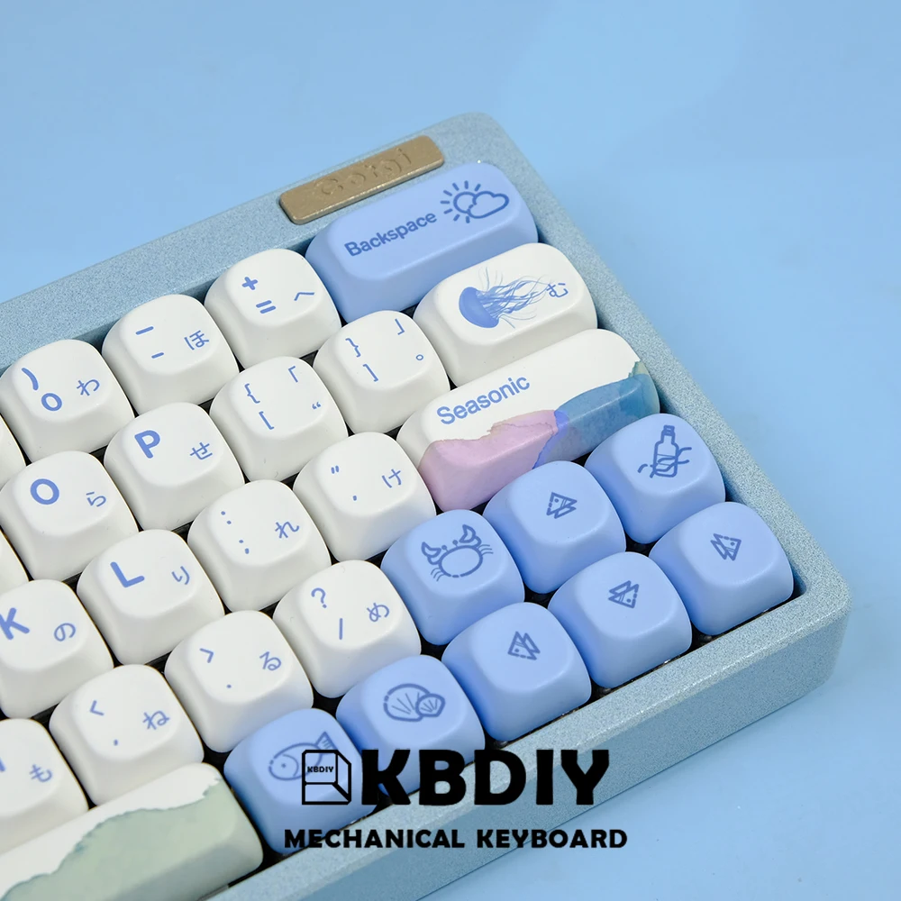 KBDiy KOA Profile Keycaps PBT Ocean Whale Russian Japanese Keycap Custom for Mechanical Keyboard ISO 135 Key Caps for MX GMK67