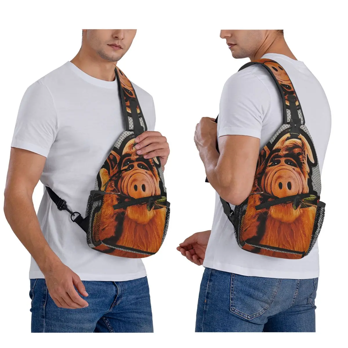 

ALF Television Alien Chest Bag Men Sling Crossbody Backpack Chest Bag Travel Hiking Daypack Shoulder Bag