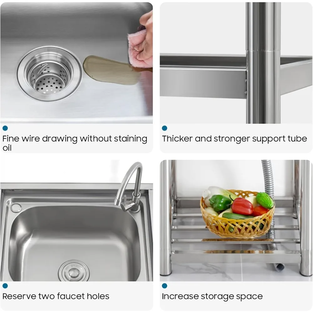 스테인리스 스틸 싱글 볼 주방 싱크대 세트(수전 포함), 실내외 겸용 독립형 유틸리티 핸드 싱크