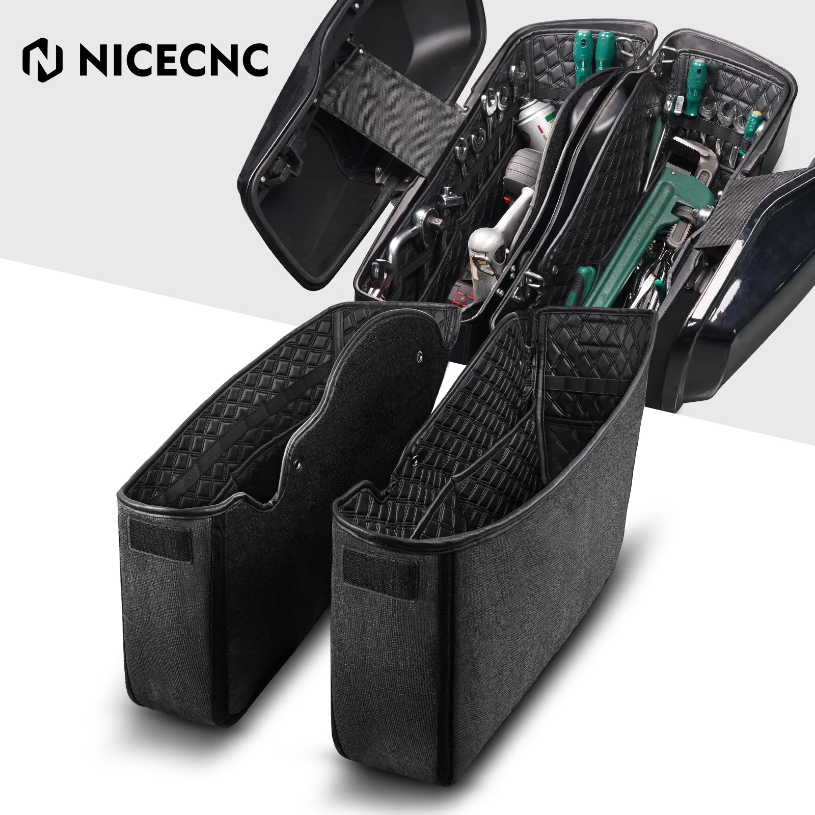 

NICECNC Motorcycle Hard Saddlebag Liners Bag Waterproof Leather Saddle Bag For Harley Davidson Touring Facotry 2014-2021 Black