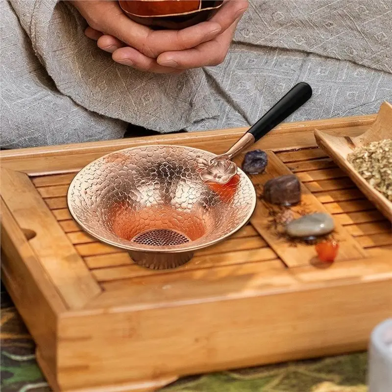 AB34-Tea Strainer Copper Mesh Tea Infuser Long Handle Fine Loose Leaf Screen Traditional Accessory Lightweightsuitable Lotuss