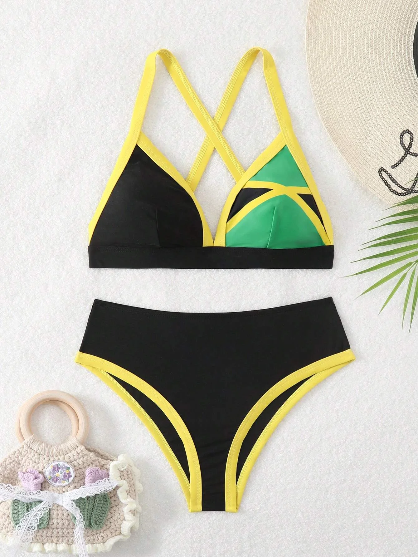 2026 New Cultural-Chic Bikini - Jamaica Flag Pattern, Deep V Silhouette, Polished Resort Wear