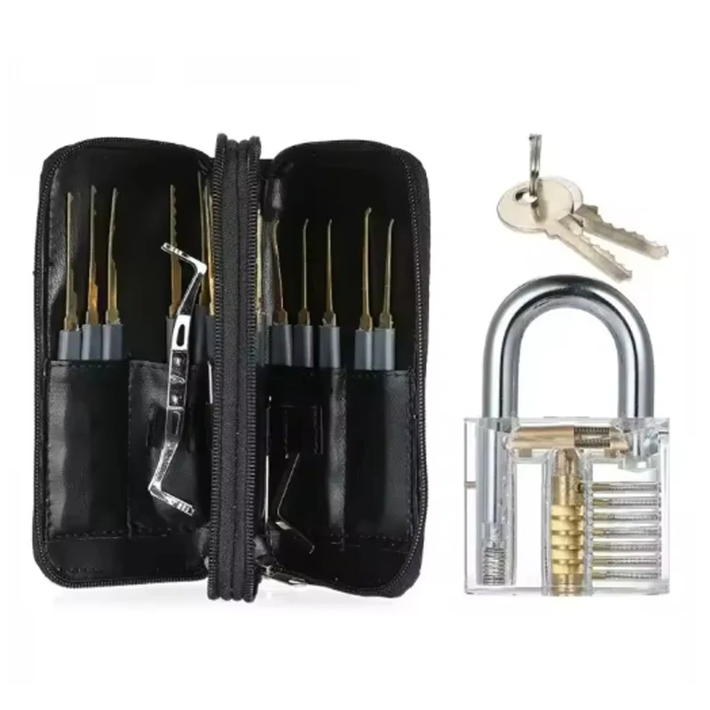 24pcs Locksmith Titanium Plating Tool Kit with Grey Handle Beginner and Locksmith Practice Picktools Padlock Professional Tools