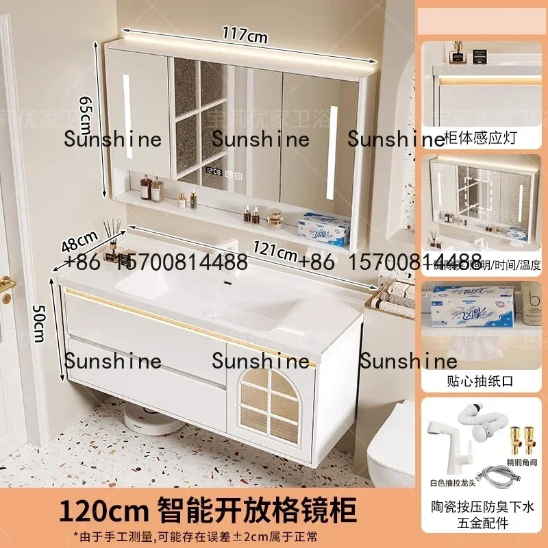 French light luxury bathroom cabinet ceramic integrated hand wash basin cabinet combinationV