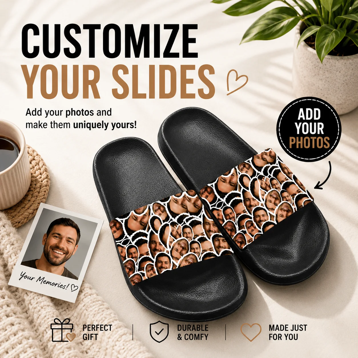 Custom Photo Slides • Personalized Picture Flip Flops • Custom Slides Gift for Him or Her