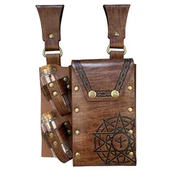 Medieval Alchemist Witch Dark Magic Potion Bottle Glass Vial Holder Leather Belt Holster Wizard Healer Kit Bags Novelty Props